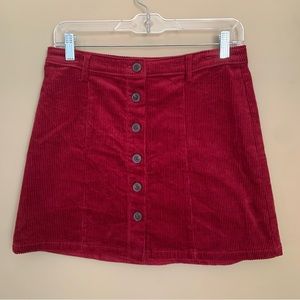 Forever 21 Maroon Corduroy Button Front Placket Skirt